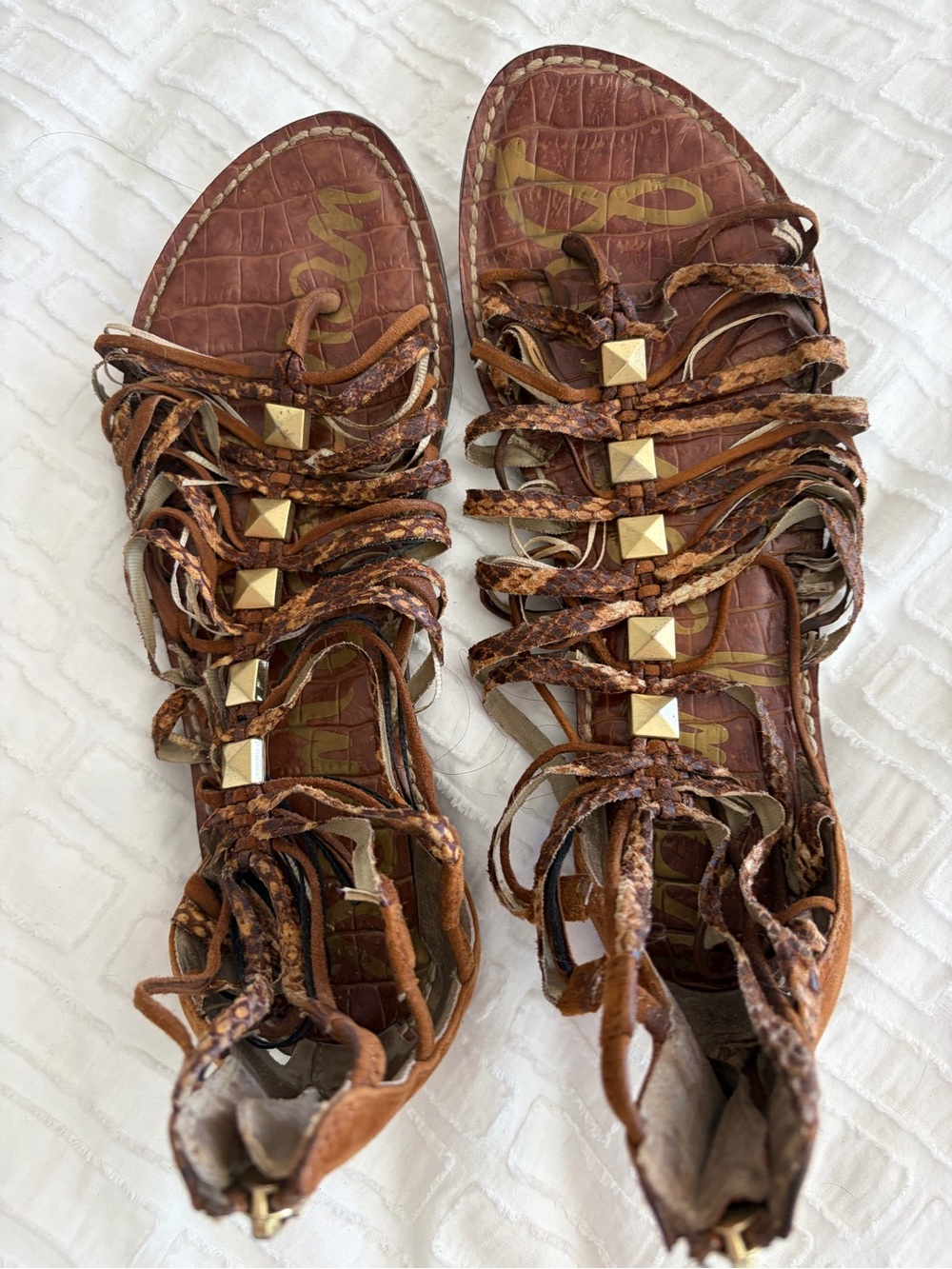 Sam Edelman Brown Braided Gladiator Sandals with Gold Studs